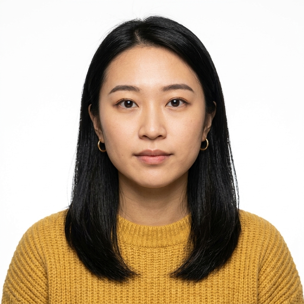 AI-corrected exam photo with white background and correct head framing — ready to upload